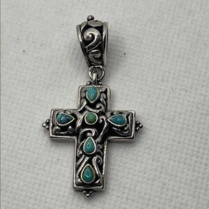 Barse Jewelers 925 Sterling Silver and Turquoise Cross